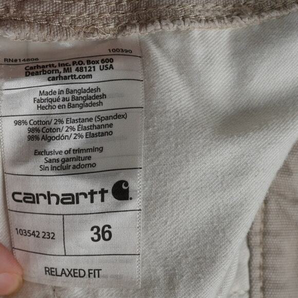 Carhartt Cargo Shorts Mens 36x10.5 Tan Relaxed Fit 103542-232 Rugged Flex - Picture 13 of 15